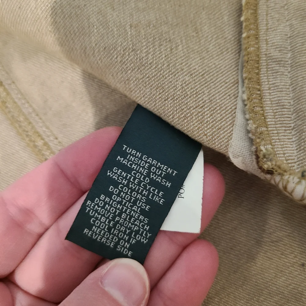 LRL Ralph Lauren Tan Button Down Military Style Sheep Leather Trim Jacket - Picture 10 of 14